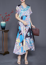 Load image into Gallery viewer, Modern V Neck Ruffles Patchwork Print Silk Dress Summer