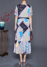 Load image into Gallery viewer, Modern V Neck Ruffles Patchwork Print Silk Dress Summer