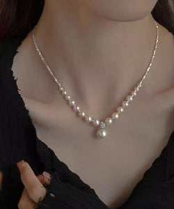 Modern White Copper Overgild Pearl Zircon Pendant Necklace