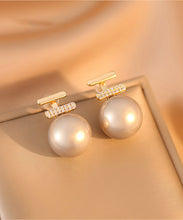 Load image into Gallery viewer, Modern White Copper Overgild Pearl Zircon Stud Earrings