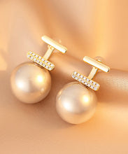 Load image into Gallery viewer, Modern White Copper Overgild Pearl Zircon Stud Earrings