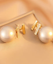 Load image into Gallery viewer, Modern White Copper Overgild Pearl Zircon Stud Earrings