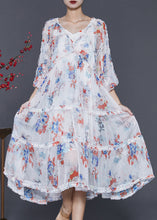 Load image into Gallery viewer, Modern White Print Exra Large Hem Chiffon Long Dresses Spring