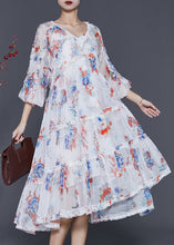 Load image into Gallery viewer, Modern White Print Exra Large Hem Chiffon Long Dresses Spring