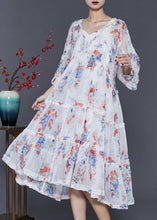 Load image into Gallery viewer, Modern White Print Exra Large Hem Chiffon Long Dresses Spring