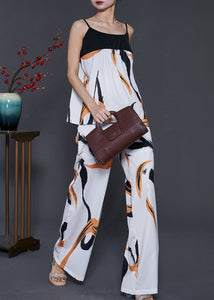 Modern White Print Patchwork Chiffon Two Piece Set Women Clothing Summer