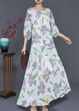 Load image into Gallery viewer, Modern White Tulip Print Chiffon Long Dress Summer