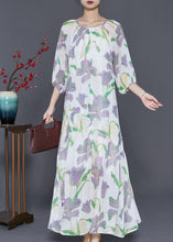 Load image into Gallery viewer, Modern White Tulip Print Chiffon Long Dress Summer