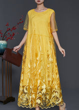 Load image into Gallery viewer, Modern Yellow Embroidered Hollow Out Tulle Dresses Summer