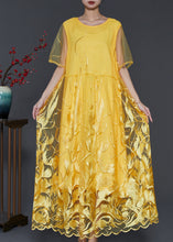 Load image into Gallery viewer, Modern Yellow Embroidered Hollow Out Tulle Dresses Summer