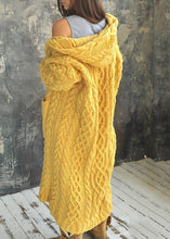 Load image into Gallery viewer, Modern Yellow Pockets Cozy Cotton Knit Maxi Cable Cardigans Fall