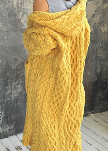 Modern Yellow Pockets Cozy Cotton Knit Maxi Cable Cardigans Fall