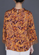 Load image into Gallery viewer, Modern Yellow Print Patchwork Silk Blouse Bracelet Sleeve