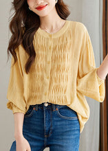 Load image into Gallery viewer, Modern Yellow Wrinkled Button Patchwork Chiffon Top Long Sleeve