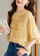 Load image into Gallery viewer, Modern Yellow Wrinkled Button Patchwork Chiffon Top Long Sleeve