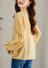 Load image into Gallery viewer, Modern Yellow Wrinkled Button Patchwork Chiffon Top Long Sleeve