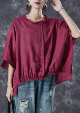 Load image into Gallery viewer, Mulberry Loose Linen Shirt Top Ruffled Batwing Sleeve