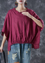 Load image into Gallery viewer, Mulberry Loose Linen Shirt Top Ruffled Batwing Sleeve