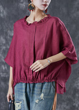 Load image into Gallery viewer, Mulberry Loose Linen Shirt Top Ruffled Batwing Sleeve