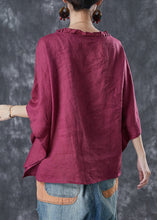 Load image into Gallery viewer, Mulberry Loose Linen Shirt Top Ruffled Batwing Sleeve