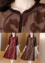 Load image into Gallery viewer, Mulberry Patchwork Silk Long Dresses Half Sleeve