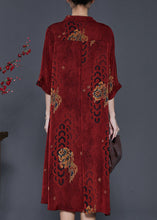 Load image into Gallery viewer, Mulberry Print Draping Silk Dress Peter Pan Collar Summer