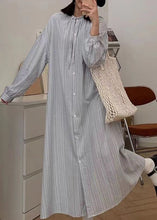 Load image into Gallery viewer, Natural Apricot Peter Pan Collar Striped Button Maxi Shirts Dress Spring