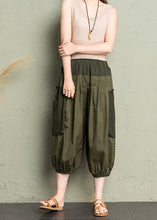 Load image into Gallery viewer, Natural Army Green Pockets Patchwork Cotton Lantern Pants Summer