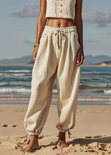 Load image into Gallery viewer, Natural Beige Patchwork Tie Waist Lantern Pants Summer