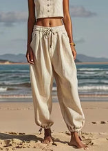 Load image into Gallery viewer, Natural Beige Patchwork Tie Waist Lantern Pants Summer