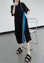 Load image into Gallery viewer, Natural Black O-Neck Asymmetrical Patchwork Cotton Dresses Summer