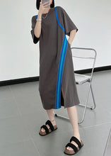 Load image into Gallery viewer, Natural Black O-Neck Asymmetrical Patchwork Cotton Dresses Summer