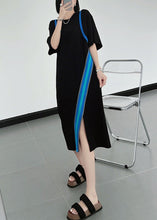 Load image into Gallery viewer, Natural Black O-Neck Asymmetrical Patchwork Cotton Dresses Summer