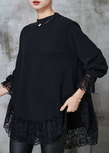 Load image into Gallery viewer, Natural Black Oversized Patchwork Lace Cotton Sweatshirts Top Spring