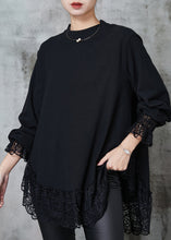 Load image into Gallery viewer, Natural Black Oversized Patchwork Lace Cotton Sweatshirts Top Spring