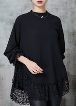 Load image into Gallery viewer, Natural Black Oversized Patchwork Lace Cotton Sweatshirts Top Spring