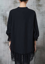 Load image into Gallery viewer, Natural Black Oversized Patchwork Lace Cotton Sweatshirts Top Spring