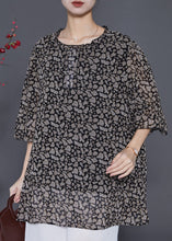 Load image into Gallery viewer, Natural Black Oversized Print Chiffon Top Flare Sleeve