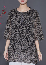 Load image into Gallery viewer, Natural Black Oversized Print Chiffon Top Flare Sleeve