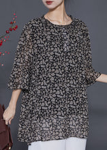 Load image into Gallery viewer, Natural Black Oversized Print Chiffon Top Flare Sleeve