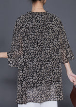 Load image into Gallery viewer, Natural Black Oversized Print Chiffon Top Flare Sleeve