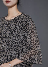 Load image into Gallery viewer, Natural Black Oversized Print Chiffon Top Flare Sleeve