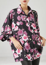 Load image into Gallery viewer, Natural Black Oversized Rose Floral Chiffon Shirt Tops Spring