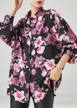 Load image into Gallery viewer, Natural Black Oversized Rose Floral Chiffon Shirt Tops Spring