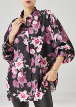 Load image into Gallery viewer, Natural Black Oversized Rose Floral Chiffon Shirt Tops Spring