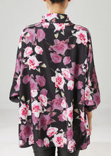 Load image into Gallery viewer, Natural Black Oversized Rose Floral Chiffon Shirt Tops Spring