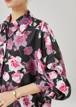 Load image into Gallery viewer, Natural Black Oversized Rose Floral Chiffon Shirt Tops Spring