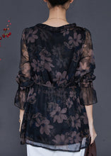 Load image into Gallery viewer, Natural Black Ruffled Print Tulle Tops Spring