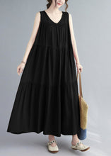 Load image into Gallery viewer, Natural Black Wrinkled Patchwork Long Dress Summer