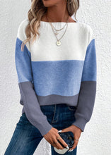 Load image into Gallery viewer, Natural Blue O Neck Patchwork Knit Pullover Sweaters Fall